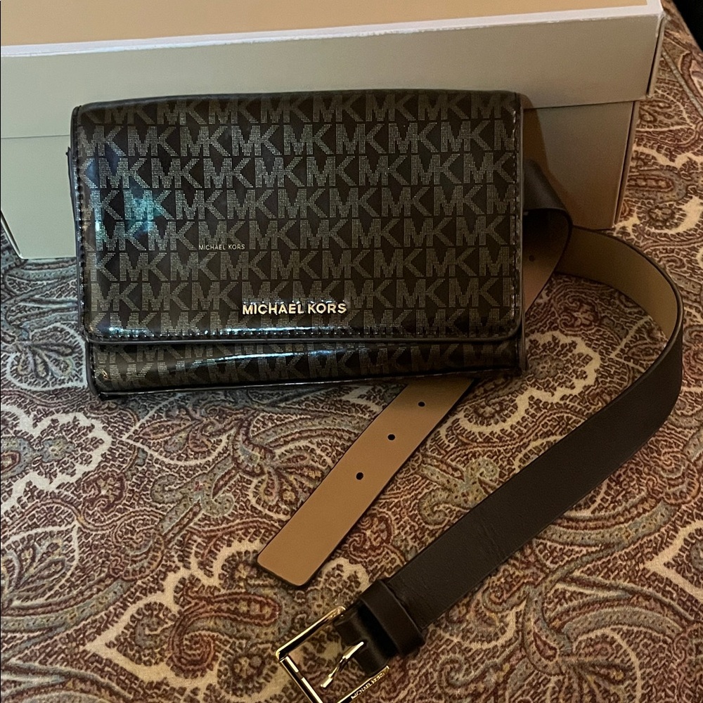 Michael Kors Dark Brown Monogram Belt Bag